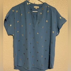 Chenault Blue Blouse with Gold Details